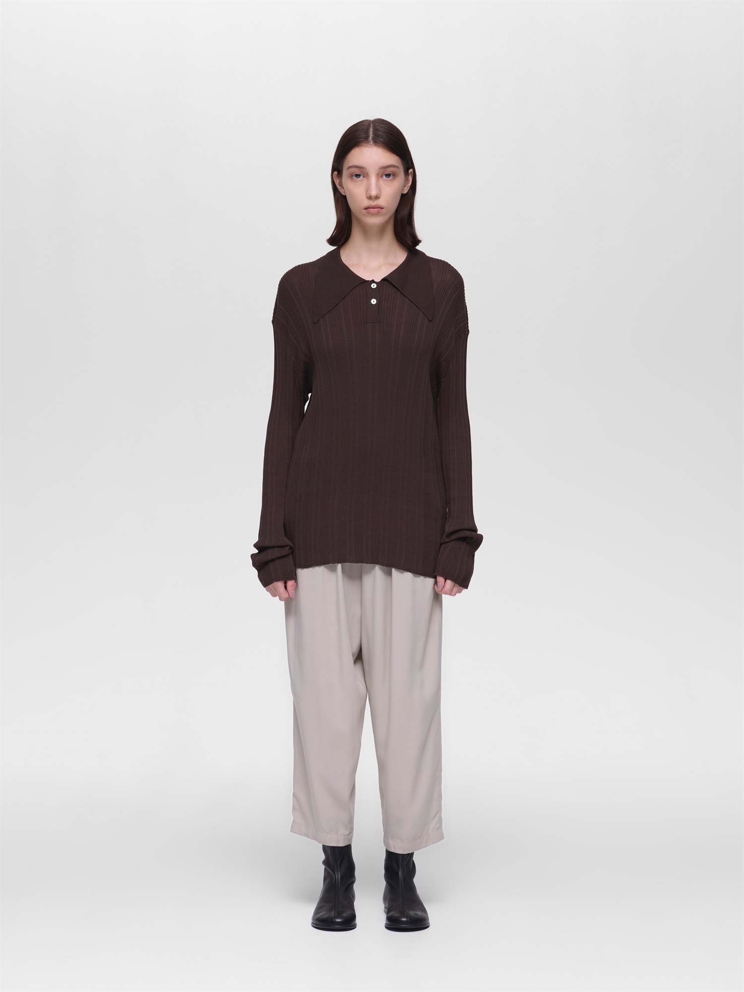 long collar knit polo | 3-220146