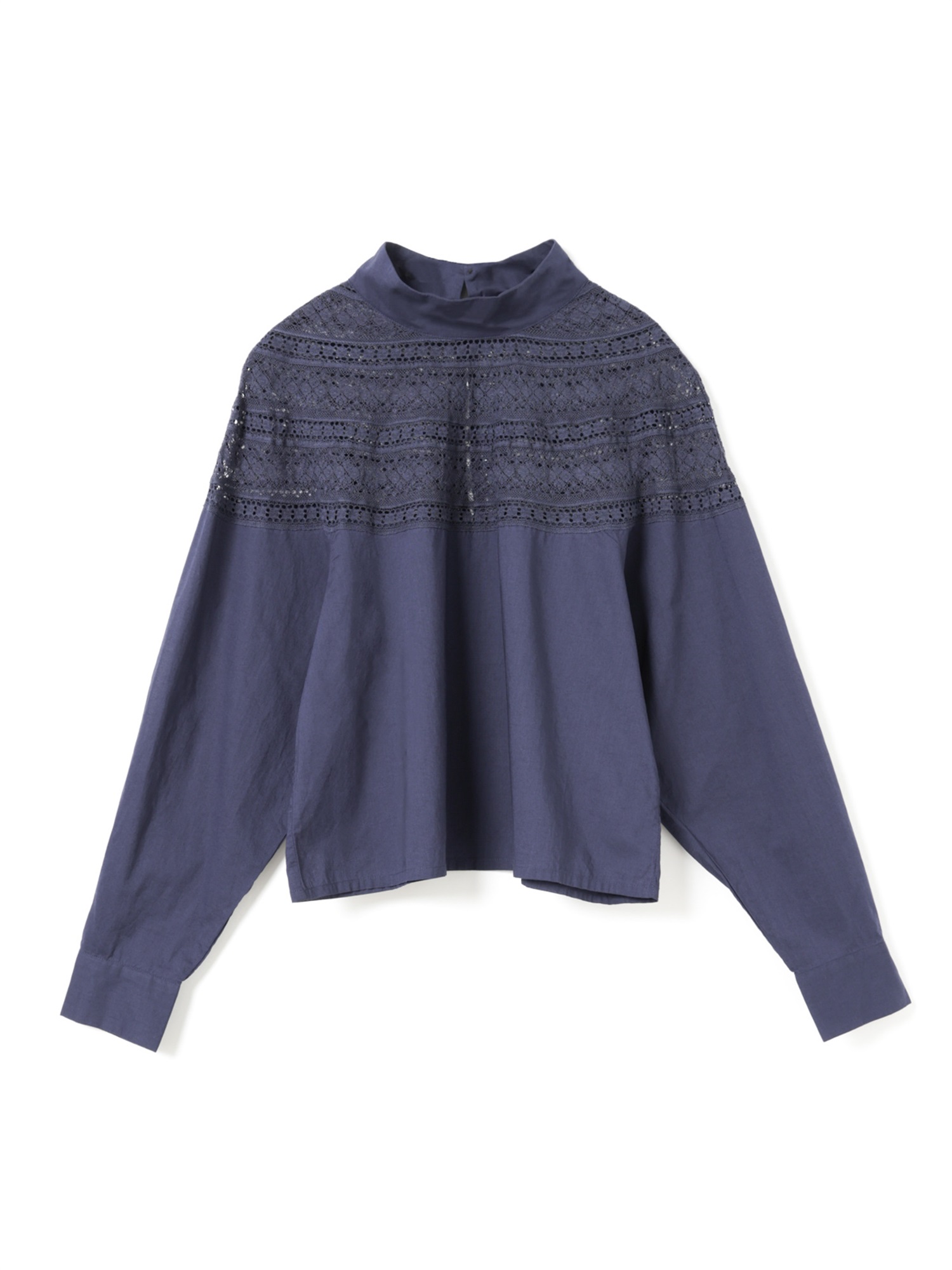 lace yoke high neck shirt | 3-230122(navy 77-Free)