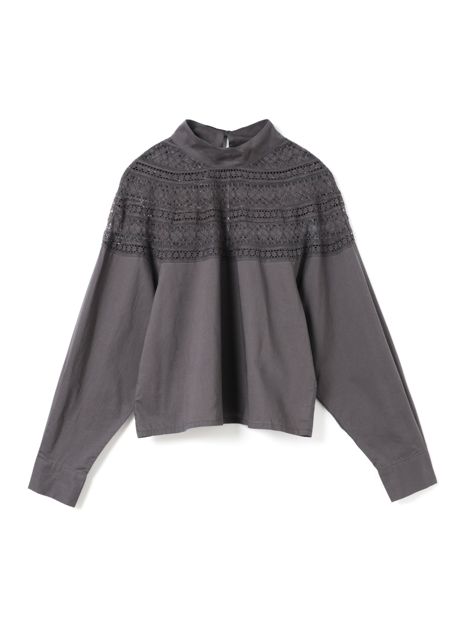 lace yoke high neck shirt | 3-230122(c.gray 92-Free)