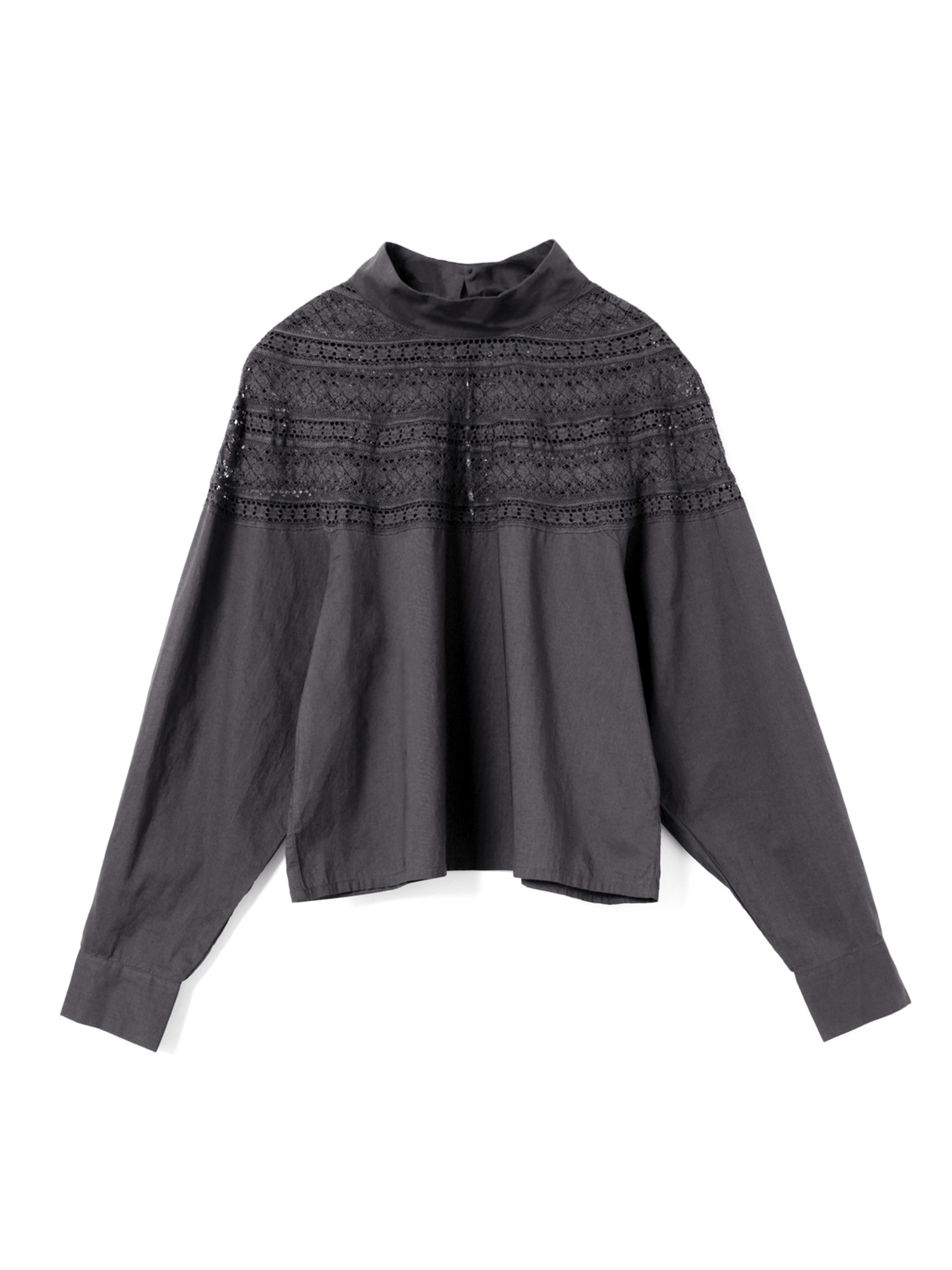 lace yoke high neck shirt | 3-230122(black 99-Free)