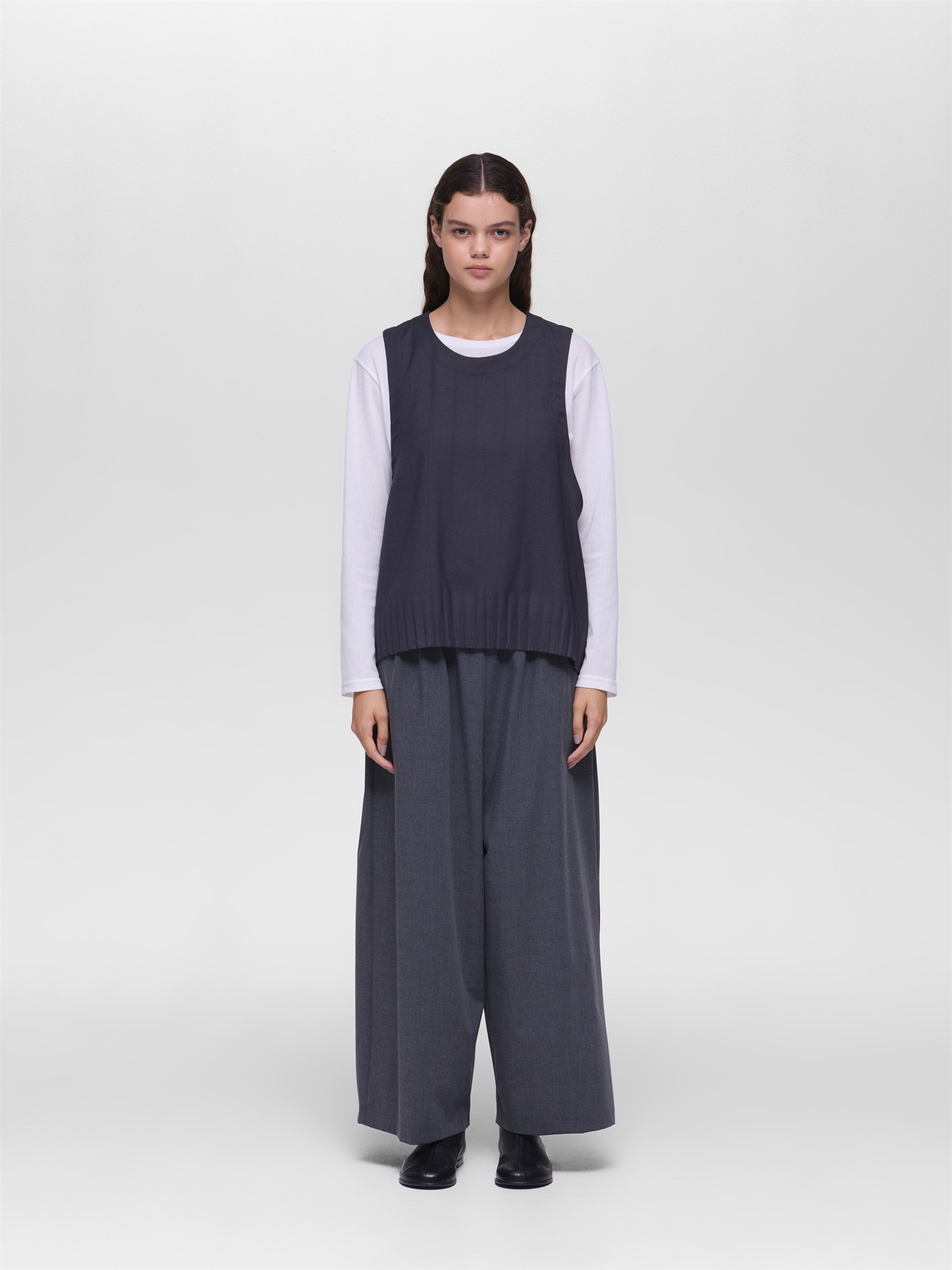 pleats hem short vest | 3-230123