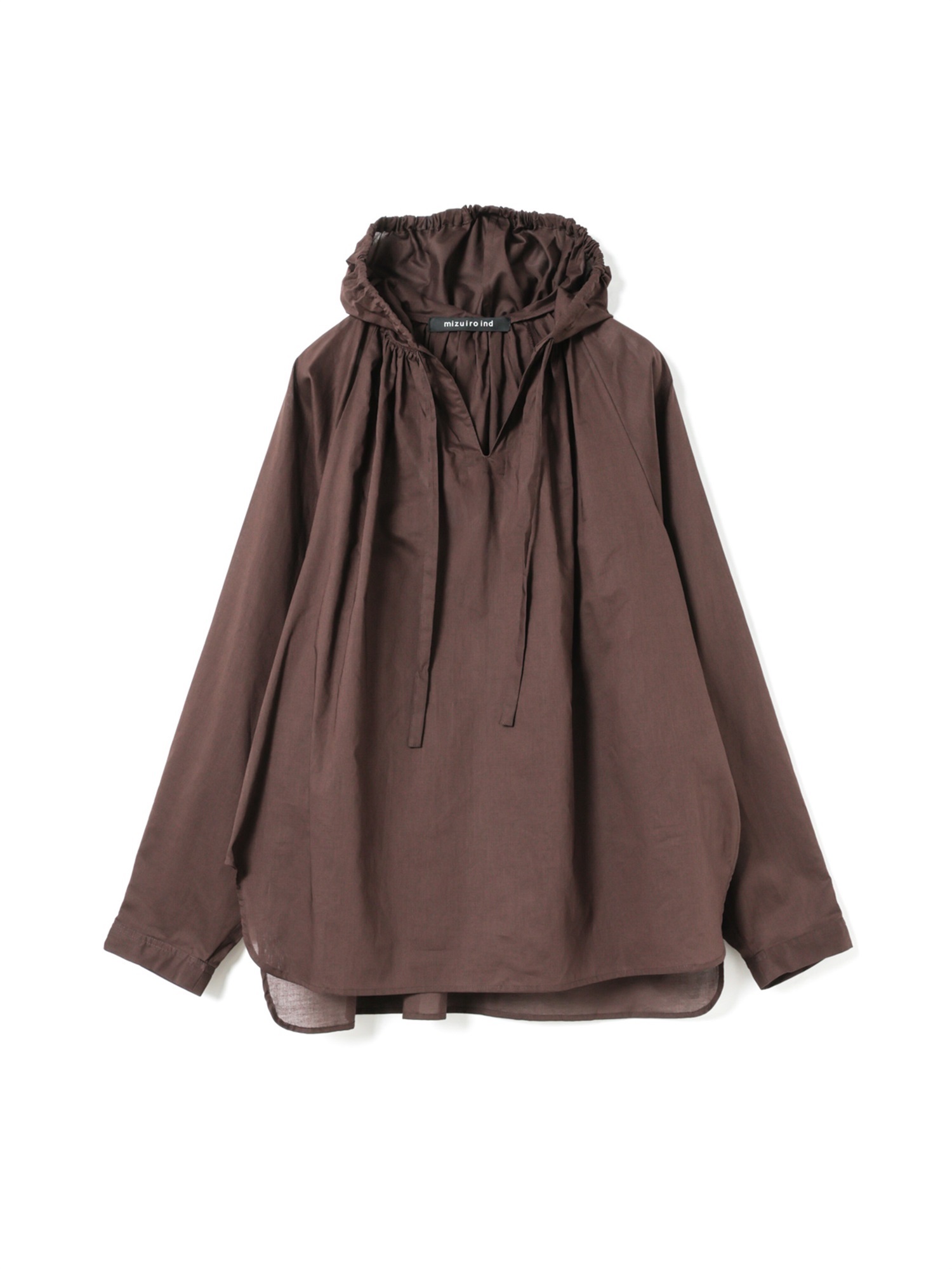 hooded gather neck shirt | 3-230133(brown 44-Free)