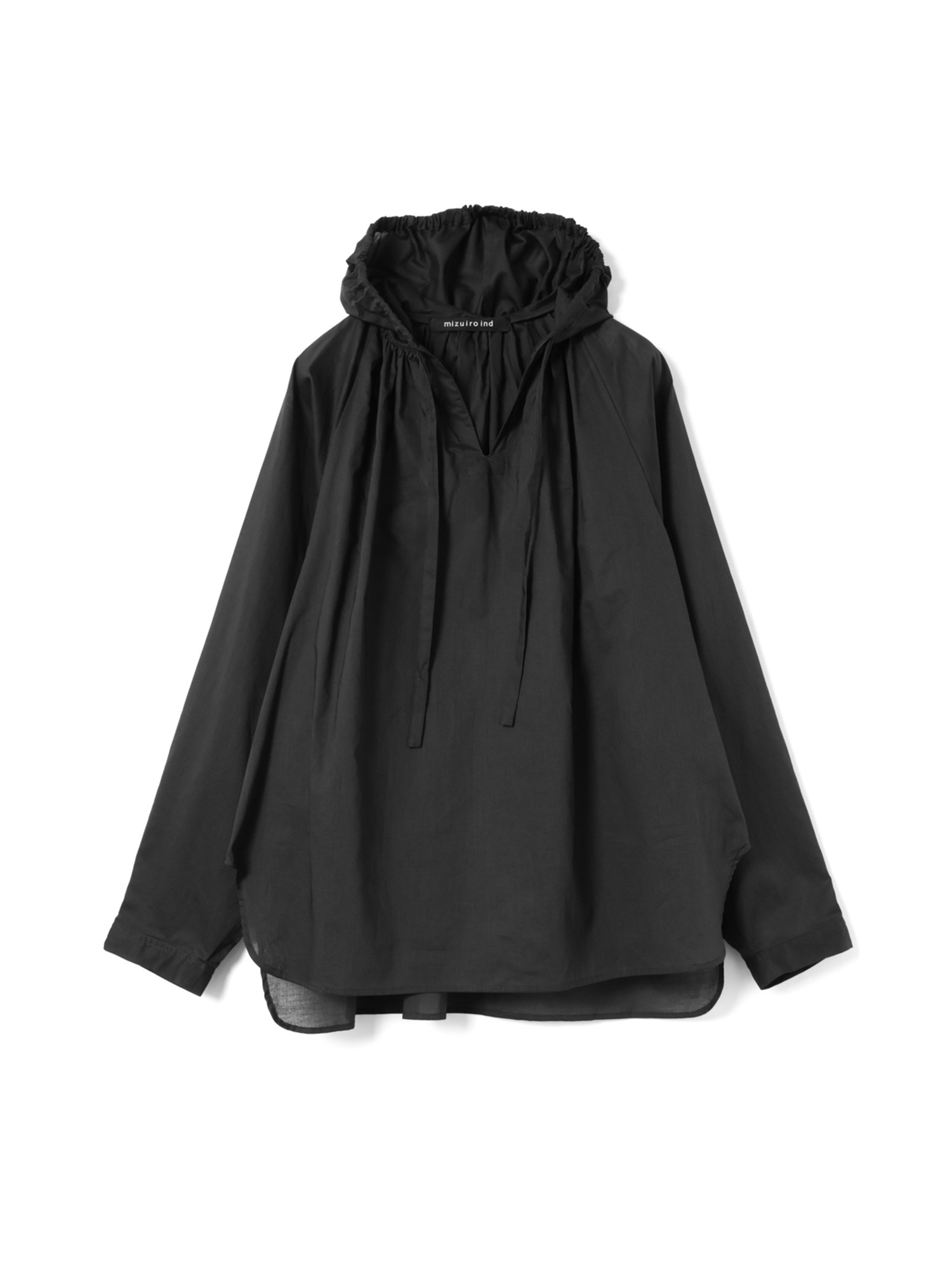 hooded gather neck shirt | 3-230133(black 99-Free)