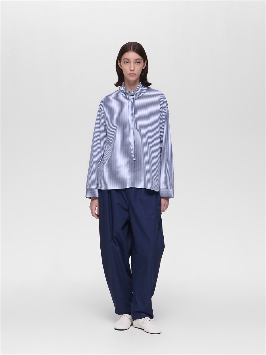 stripe gather neck shirt | 3-230138