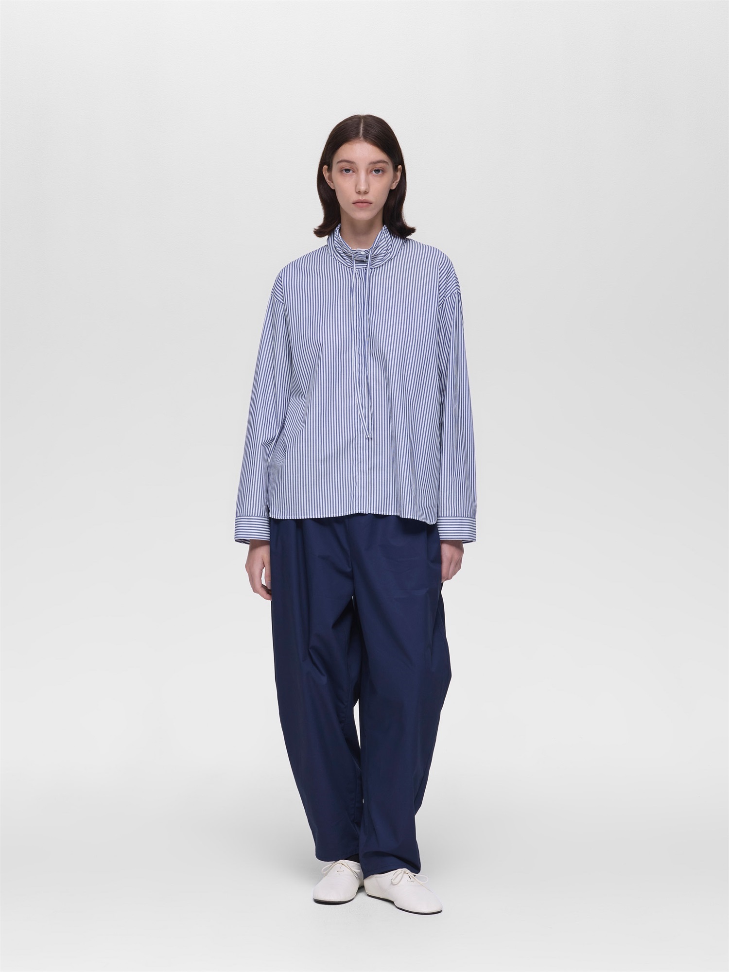 stripe gather neck shirt | 3-230138