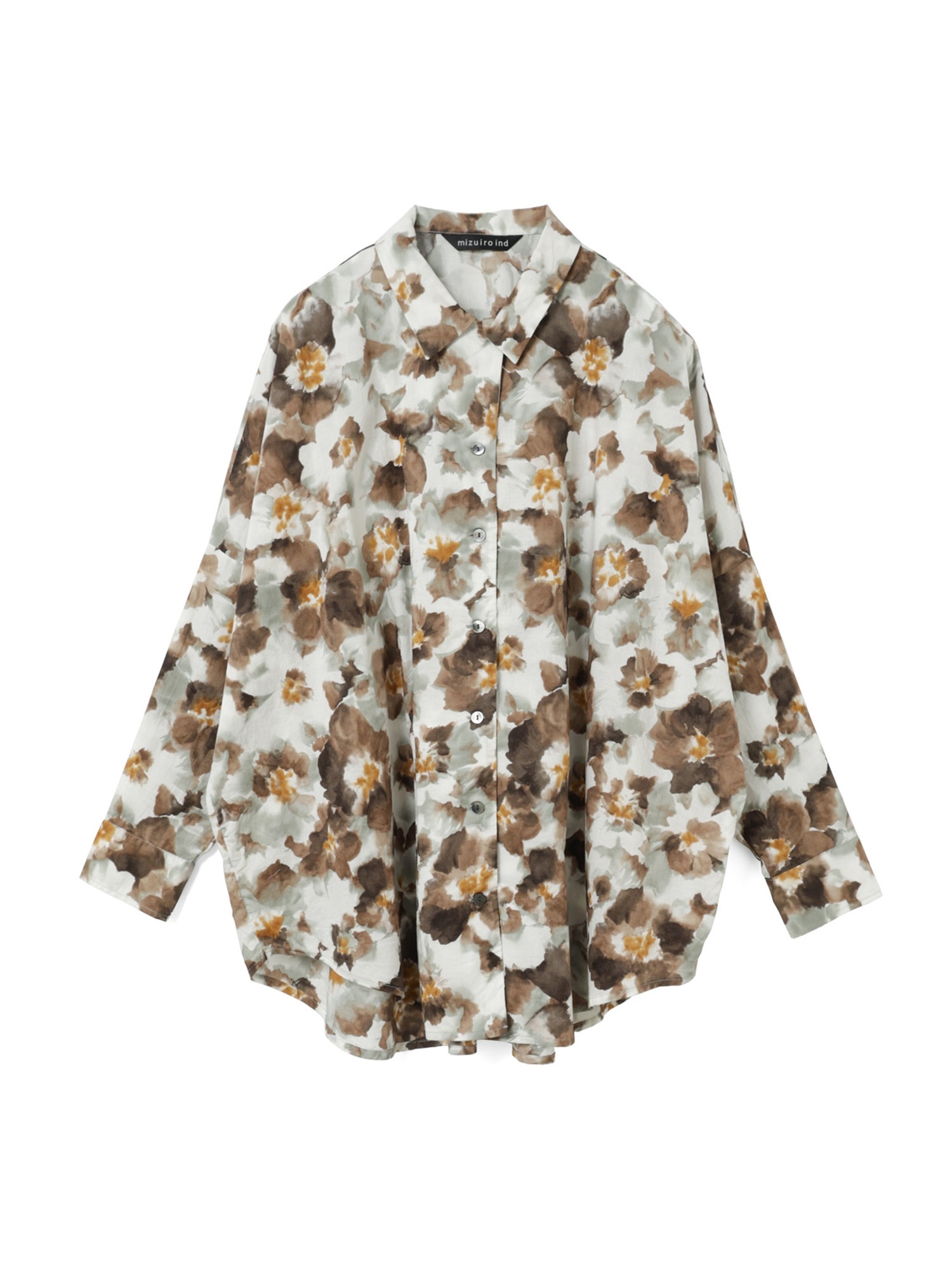 print wide shirt | 3-230148(brown 44-Free)
