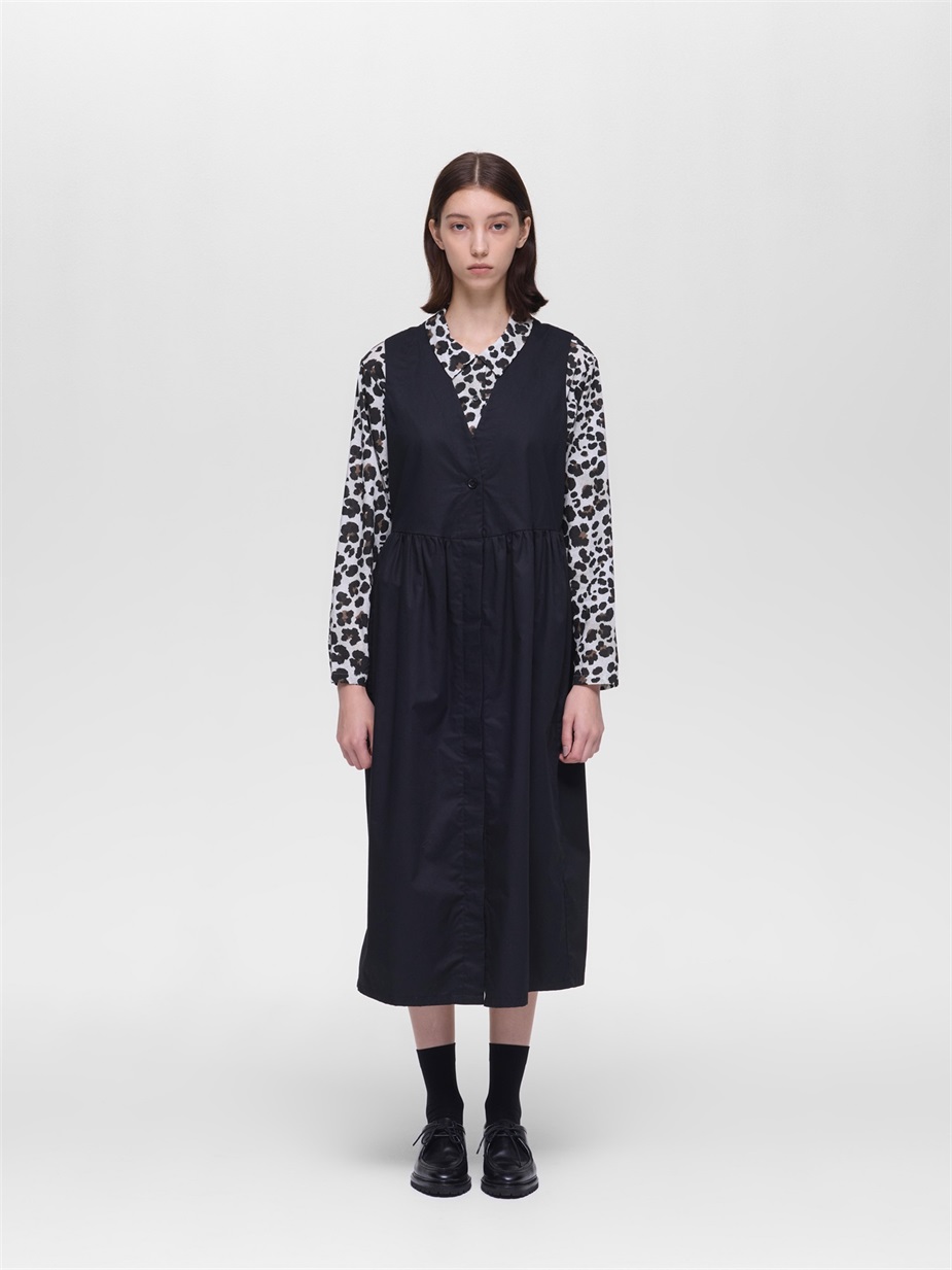 V neck waist gather gilet | 3-250079