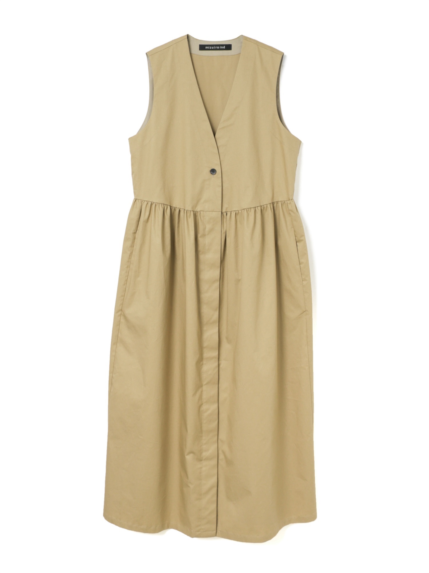 V neck waist gather gilet | 3-250079(beige 20-Free)