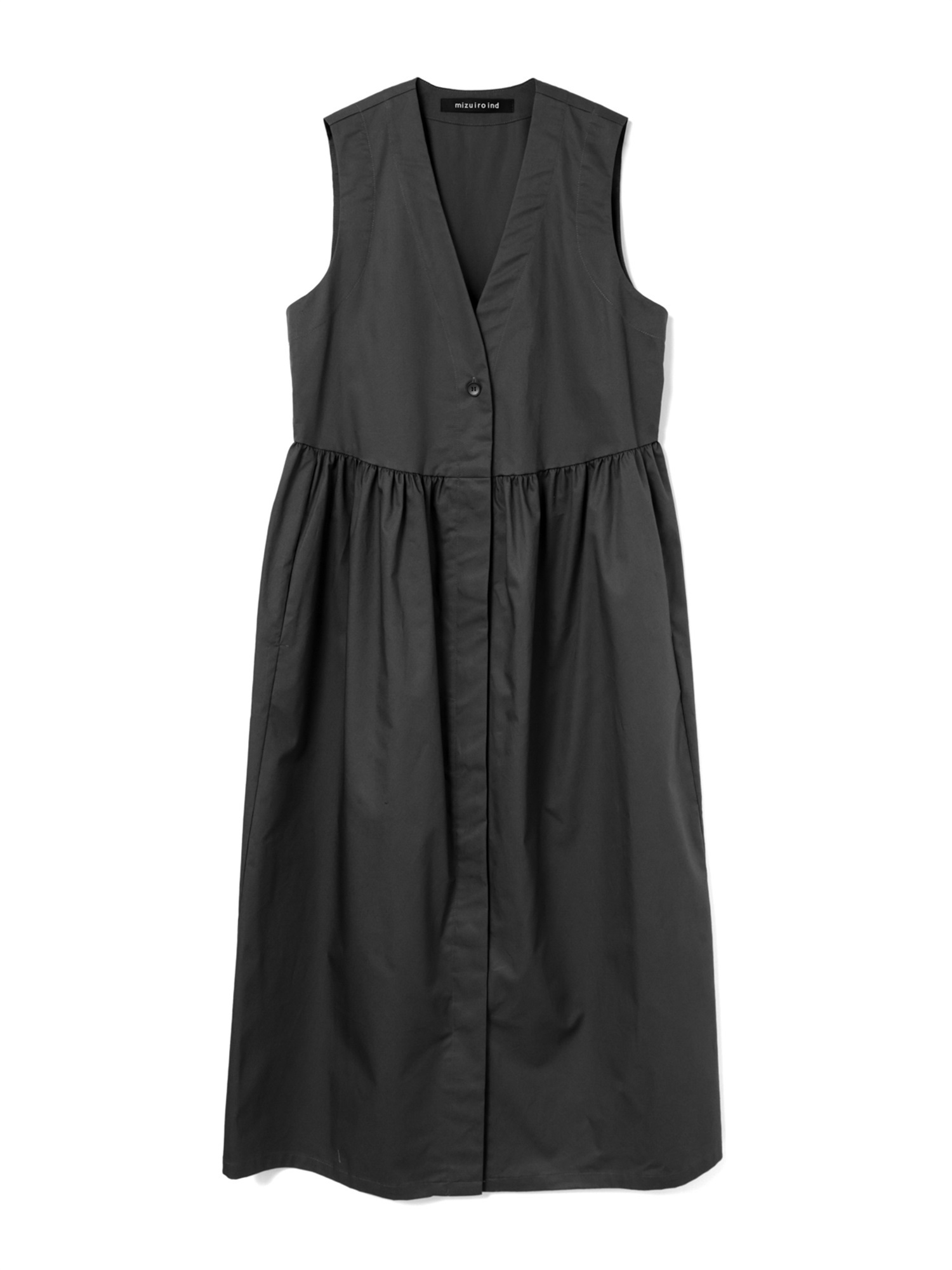 V neck waist gather gilet | 3-250079(black 99-Free)