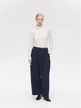 denim tucked wide pants | 3-260068