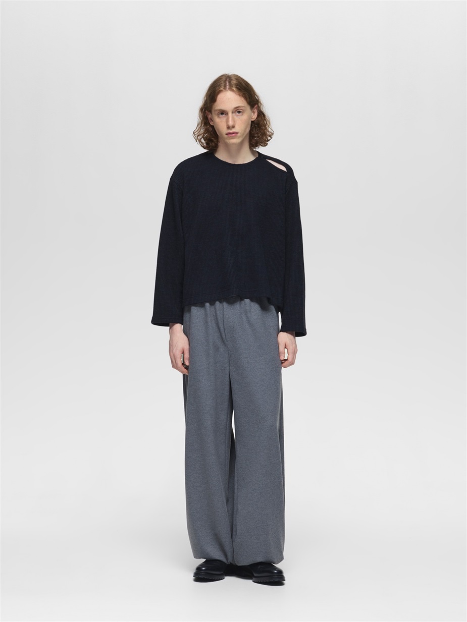 waffle crew neck tops | 3-510014-m