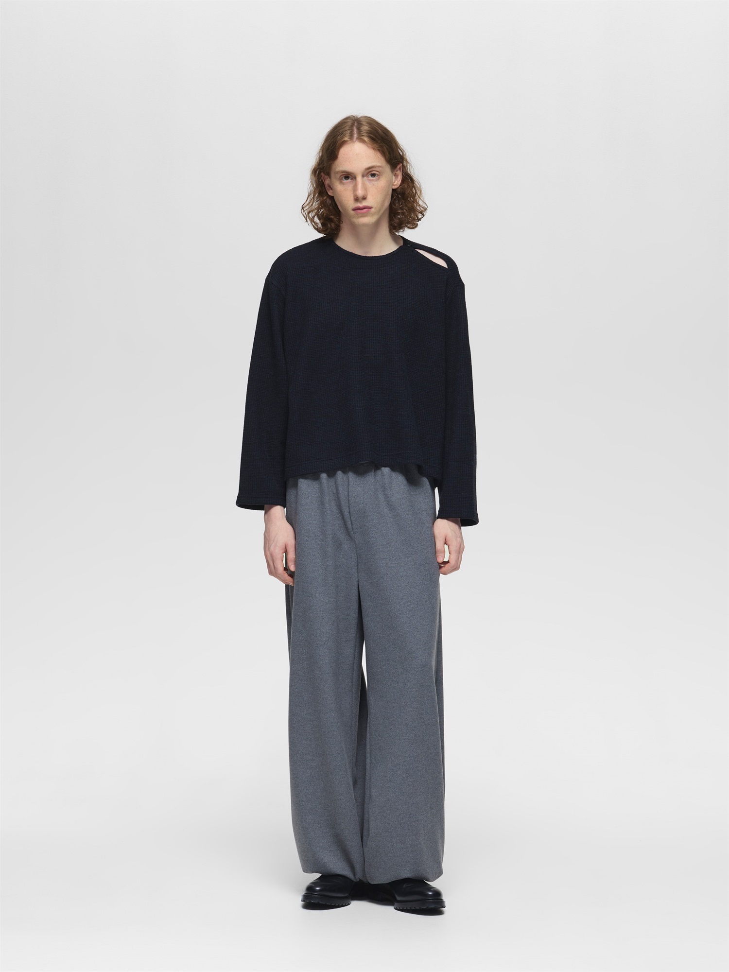 waffle crew neck tops | 3-510014-m